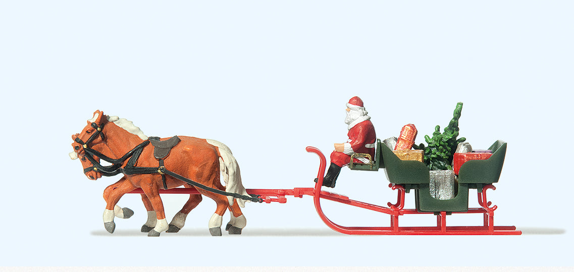 Preiser Horse Drawn Sleigh with Father Christmas and Presents PR30448