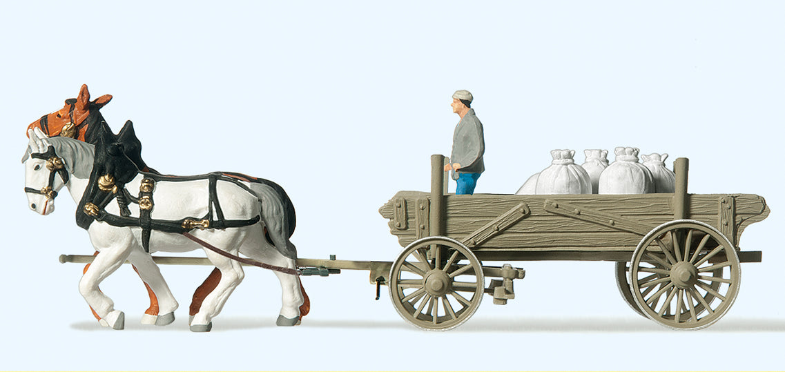 Preiser Horse Drawn Farm Wagon with Sack Load PR30470