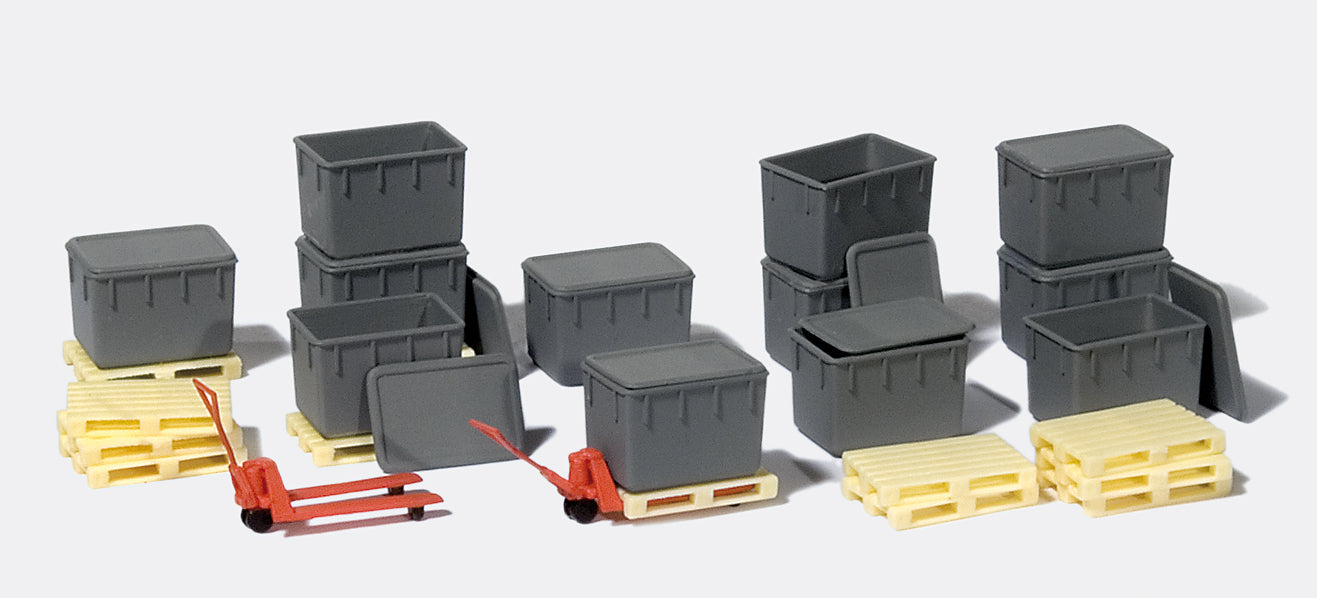 Preiser Pallets/Containers (12) with Pallet Trucks (2) Kit PR31025 ...