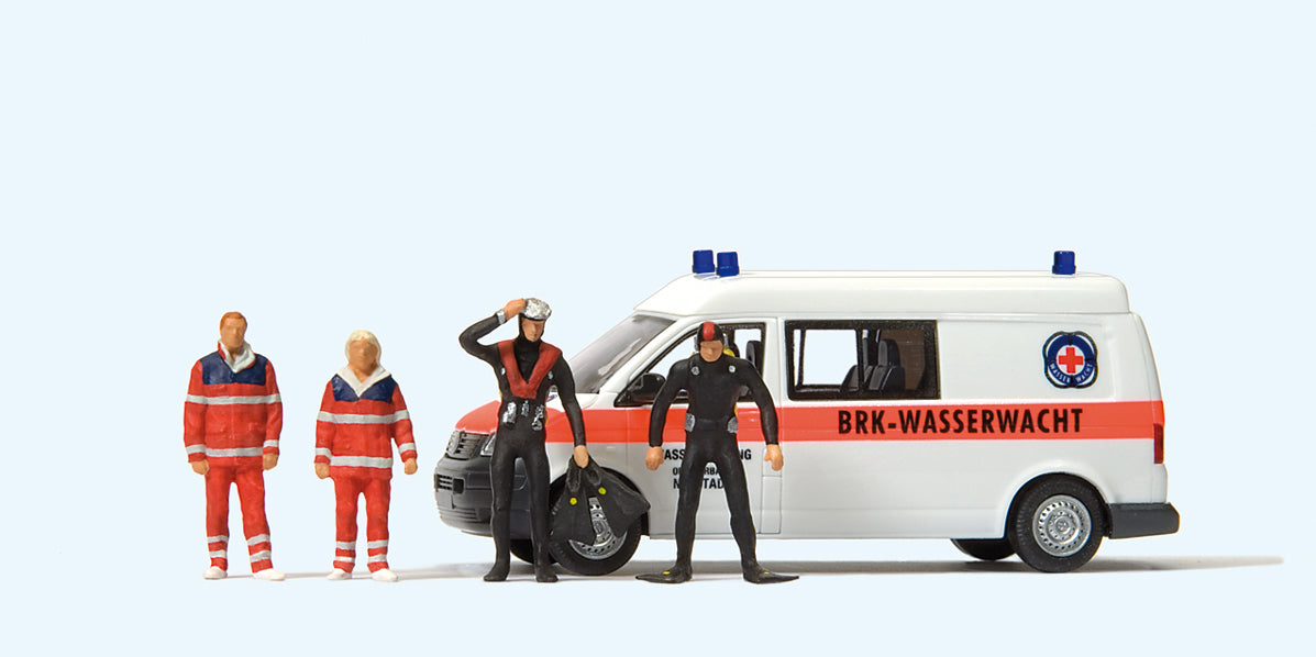 Preiser VW T5 BRK Water Rescue Scene Figure Set PR33261