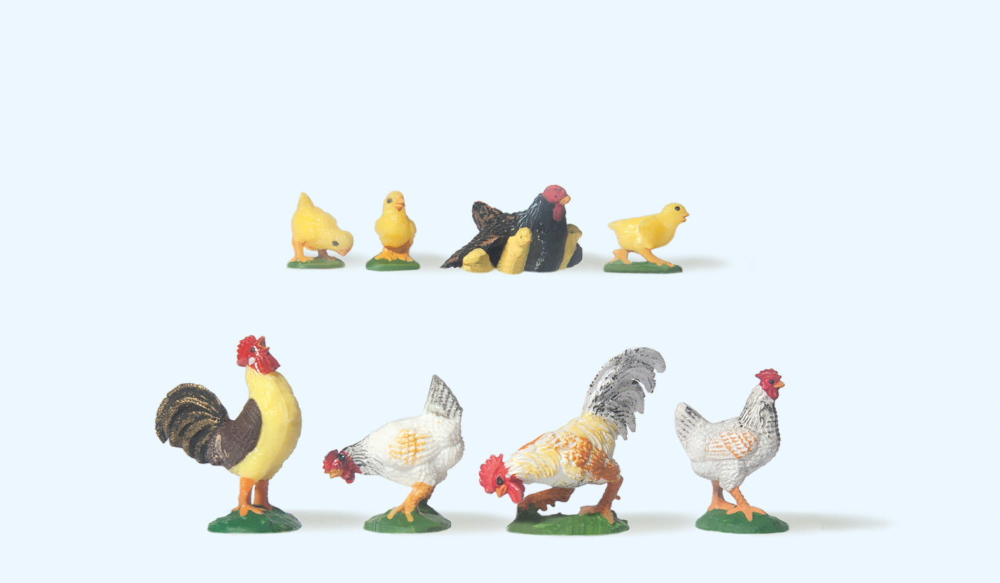 Preiser Hens (3) Cocks (2) Chickens (3) Figure Set PR47070