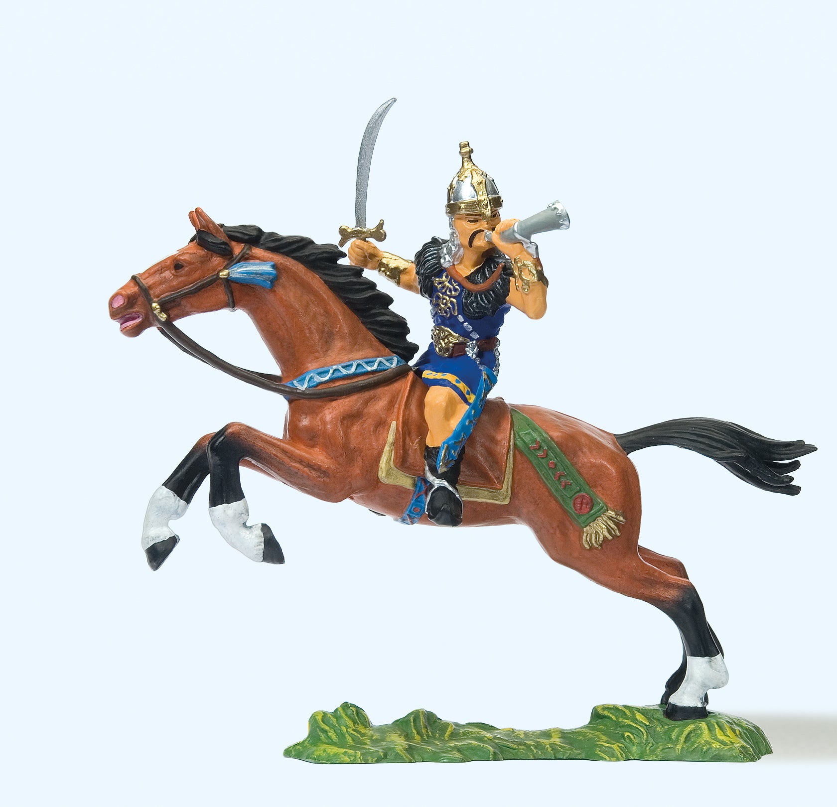 Preiser Hun with Sword and Horn on Horseback Figure PR50477