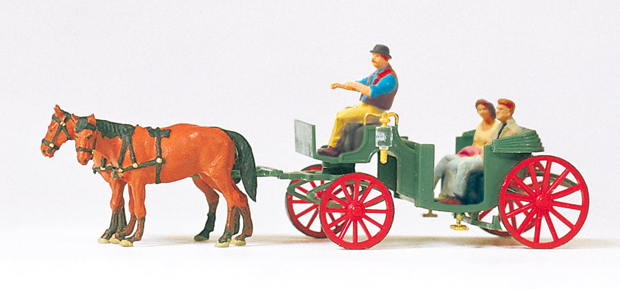 Preiser Horse Drawn Carriage (Open) Figure Set PR75153
