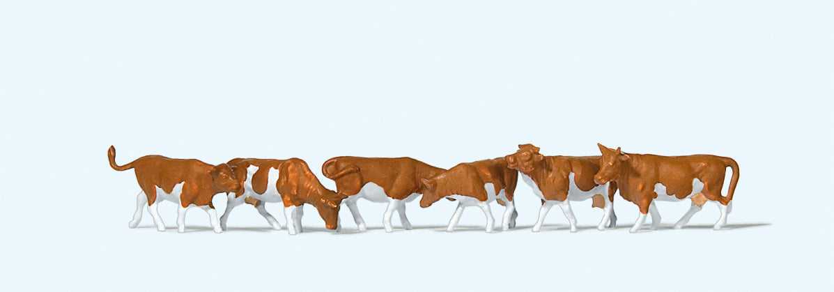 Preiser Brown/White Cows (6) Figure Set PR79155