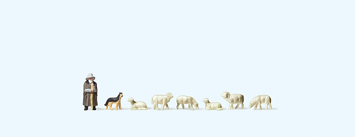 Preiser Shepherd with Sheep and Sheepdog Figure Set PR88577