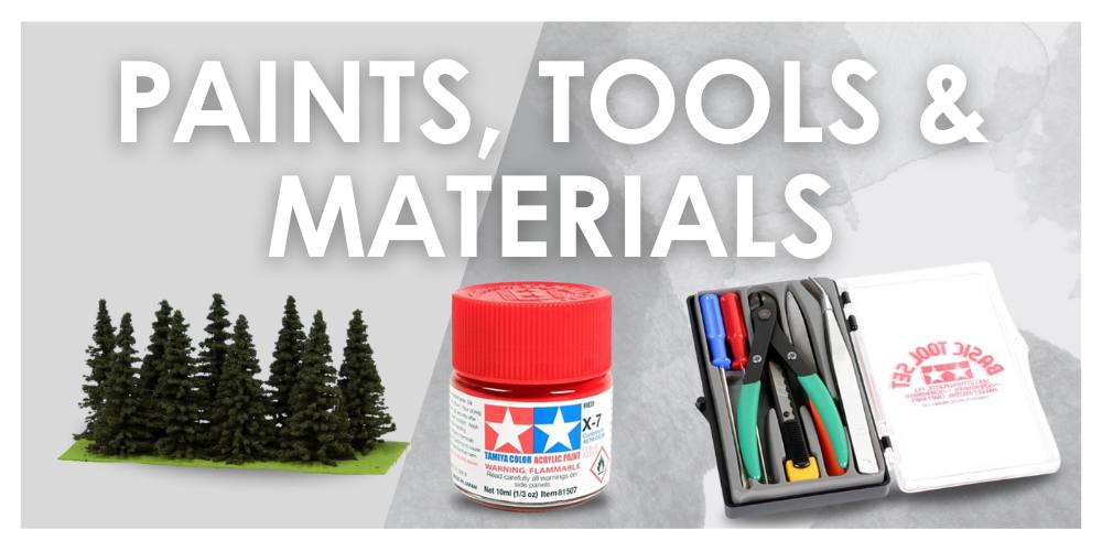 tamiya paints, revel paints, modelling tools, diorama and modelling materials 