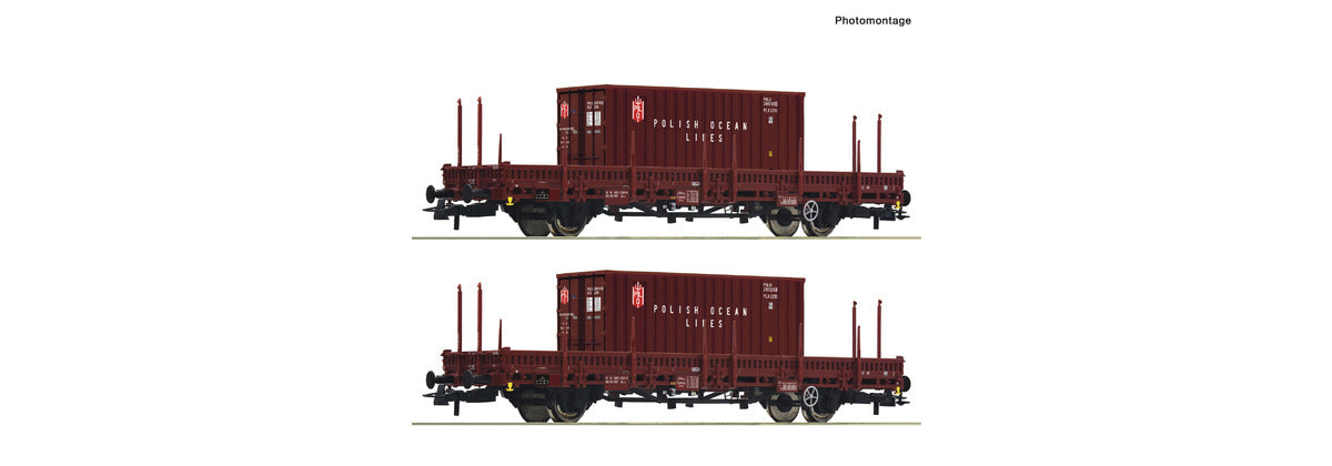 Roco PKP Ks Bogie Stake Wagon Set w/Containers (2) VI RC6600006