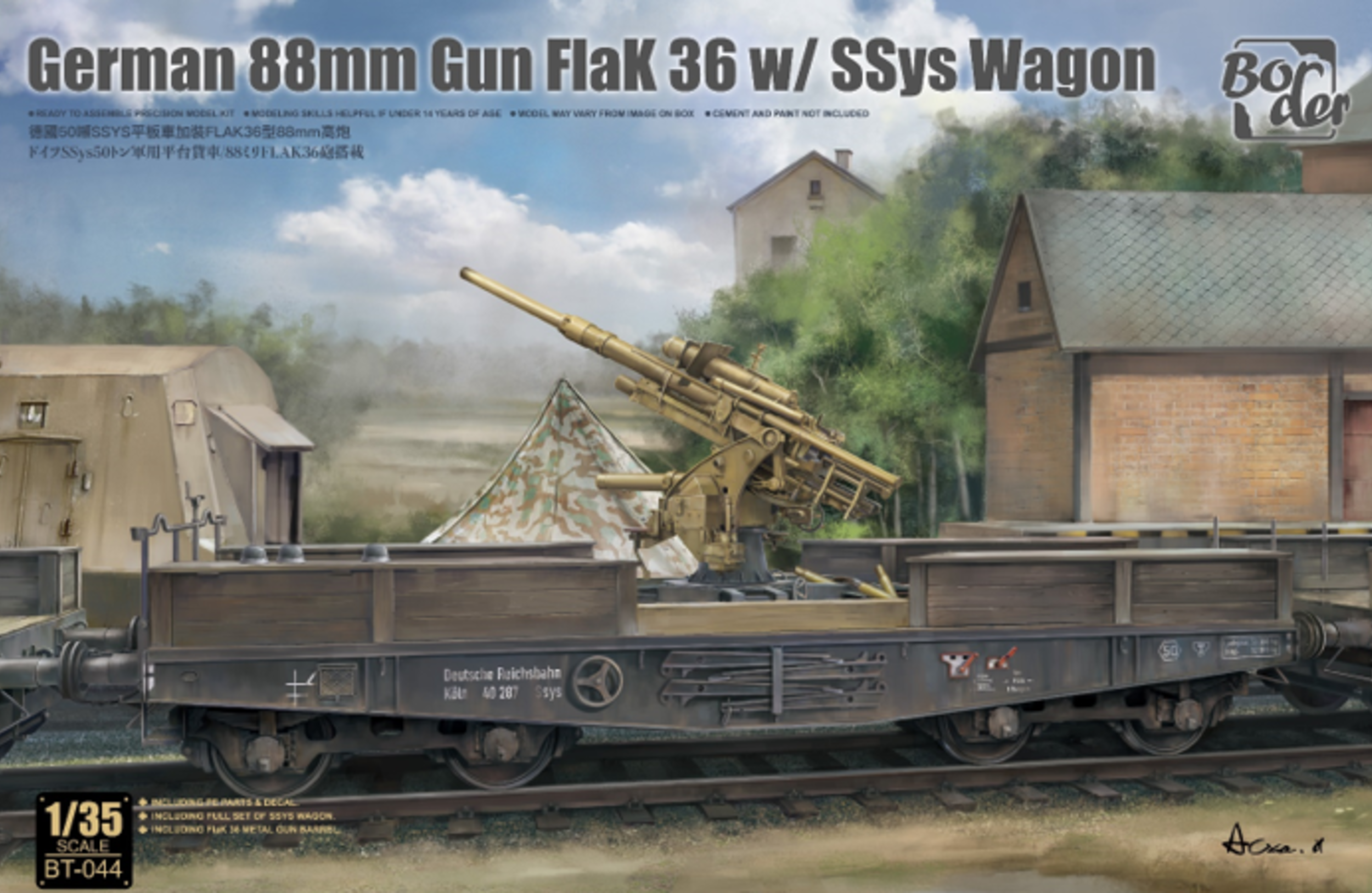 Border Models 88mm Flak Gun 36W On SSys Railway Flatbed Bt-044