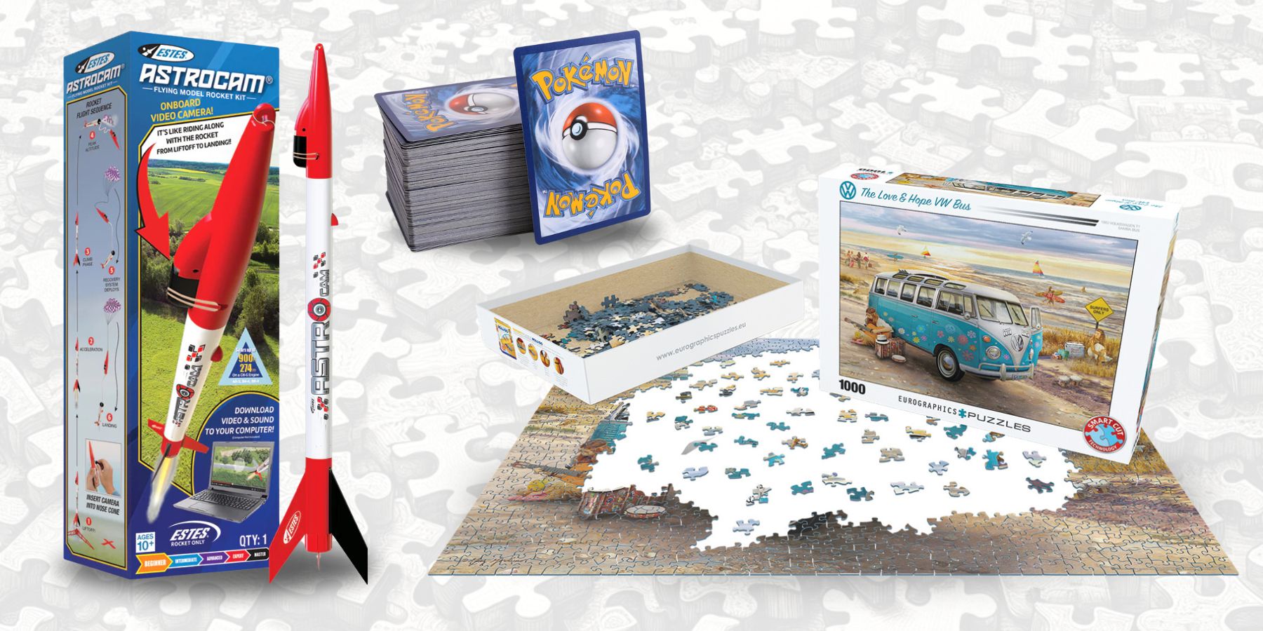 toys and collectibles, rockets, jigsaw puzzles, pokemon