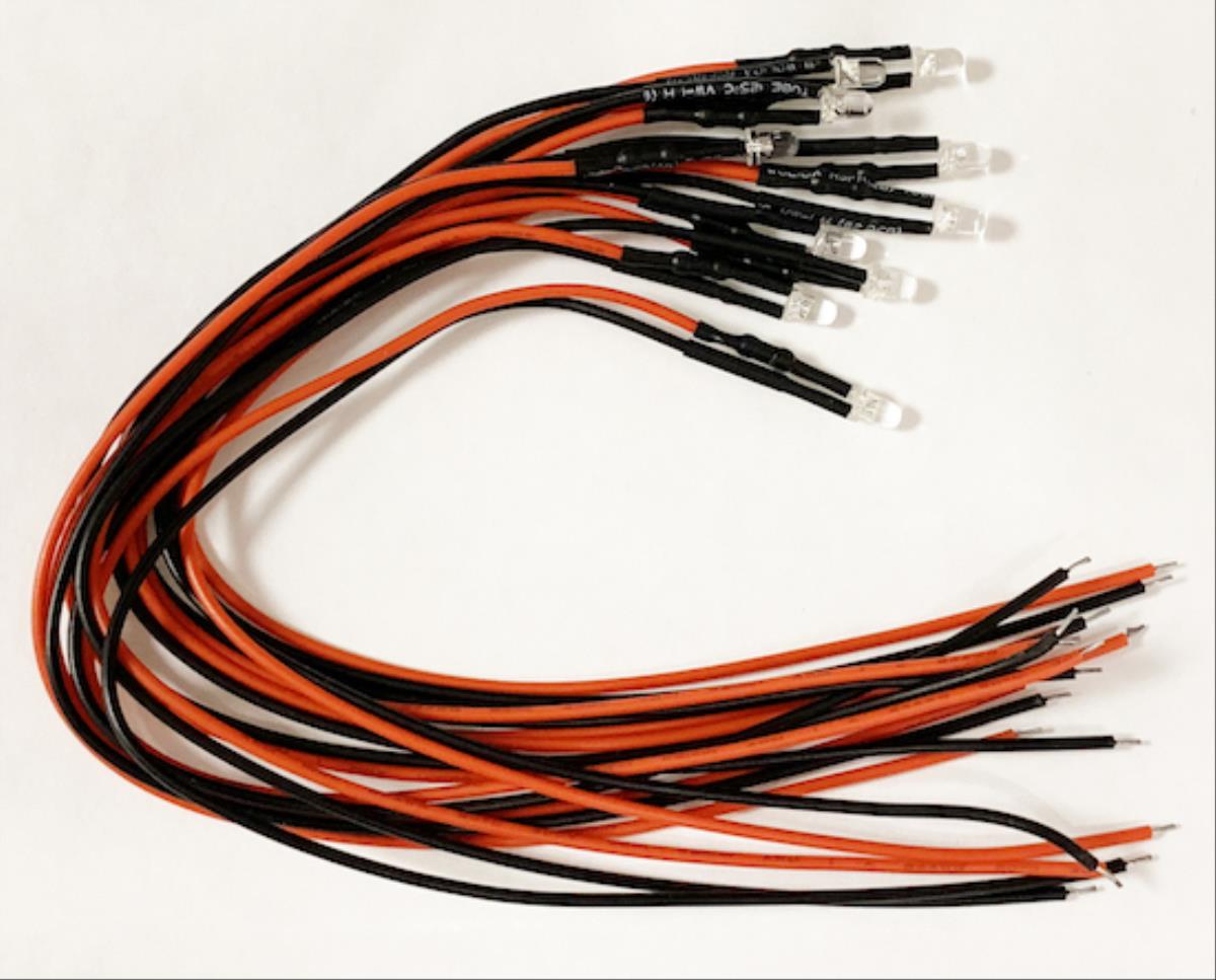 Train Tech LED Pack 3mm Cool White 12v LED w/Wire & Resistors (10) TTLED21