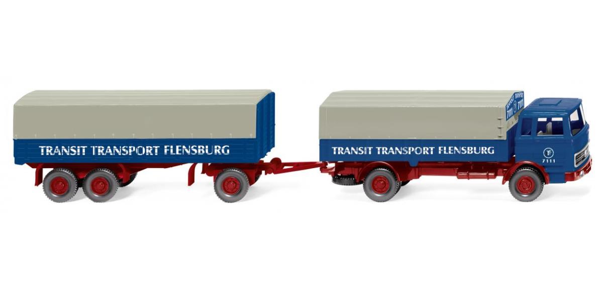 Wiking MB Flatbed Road Train Transit Transport Flensburg 1972-73 WK043203