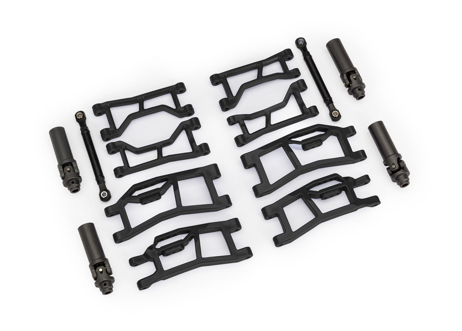 Suspension kit, Mini Maxx WideMaxx, black (includes front & rear suspension arms, front toe links & outer half shafts (extended))