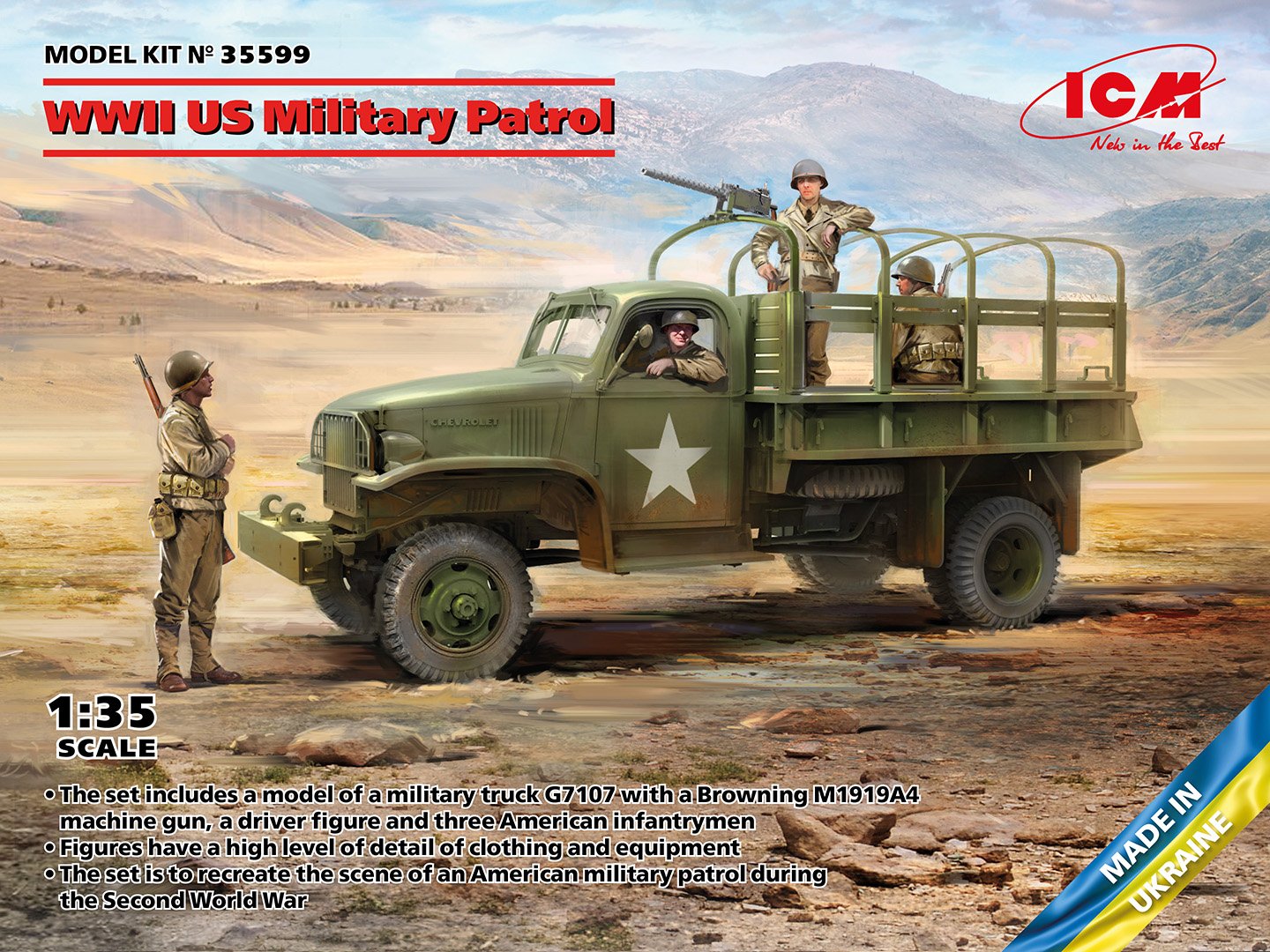 ICM 1/35 G7107 & MG M1919A4 WWII US Military Patrol 35599 - Access Models