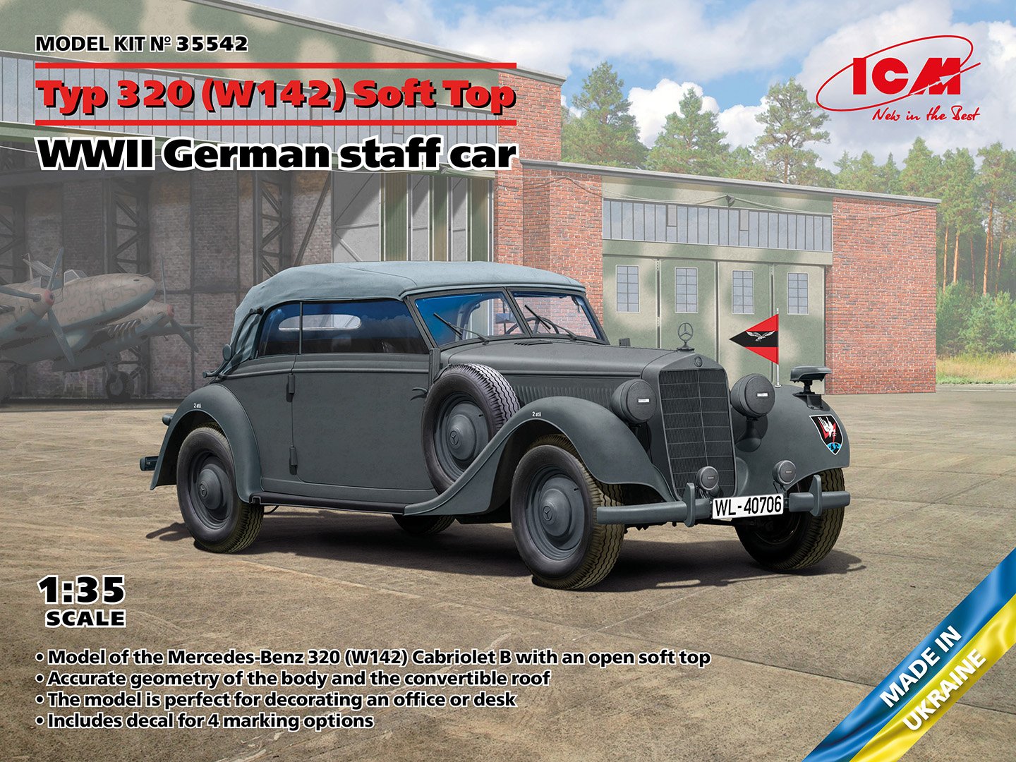 ICM 1/35 Typ 320 (W142) Soft Top, WWII German Staff Car 35542 - Access Models