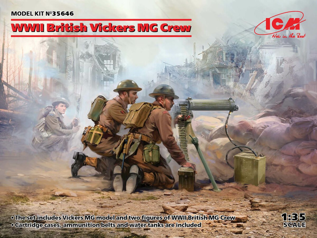 ICM 1/35 - Wwii British Vickers Mg Crew W/ 2 Figs Icm35646 - Access Models