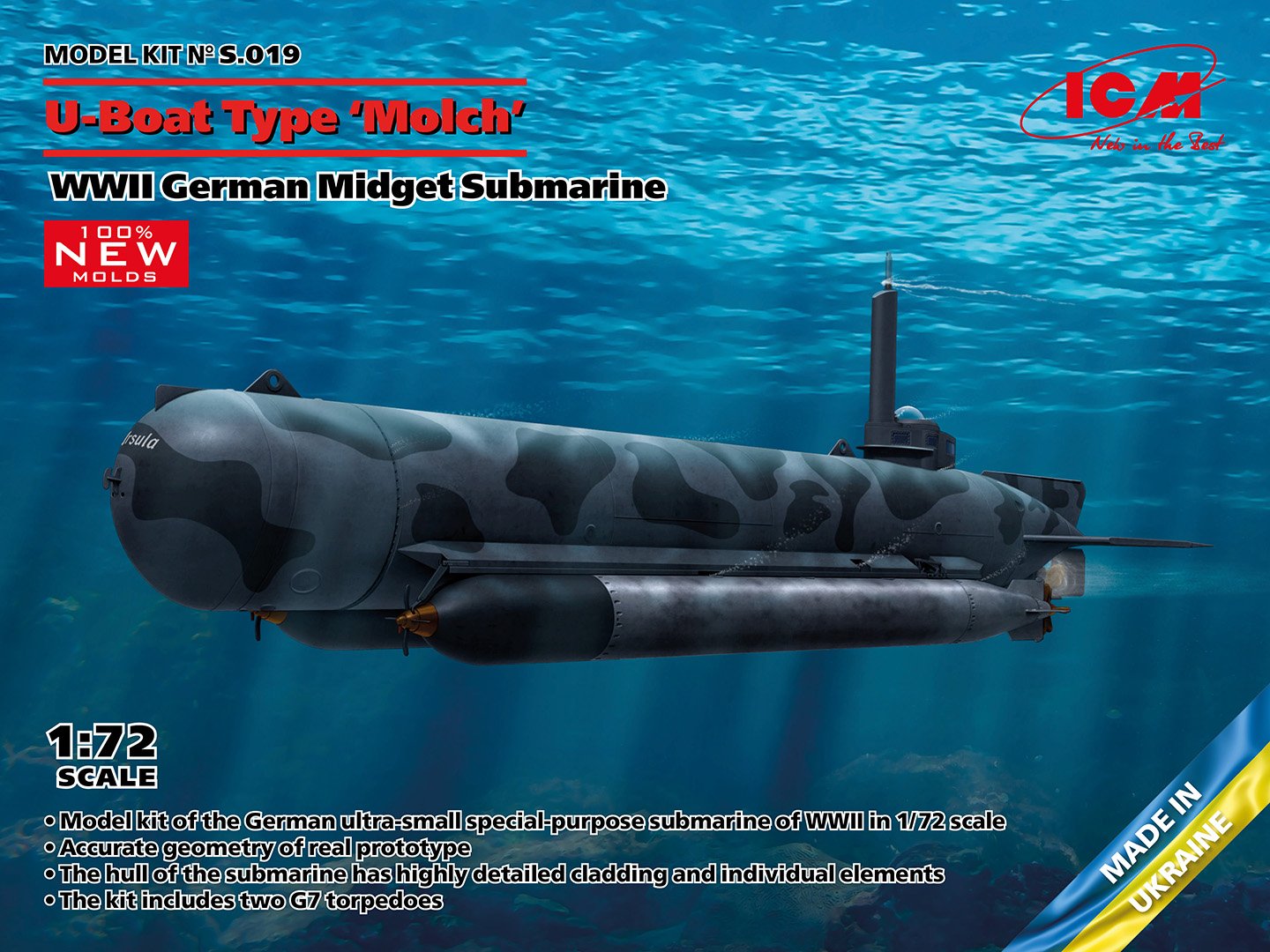 ICM 1/72 U-Boat Type 'Molch' WWII German Midget Submarine S019 - Access Models