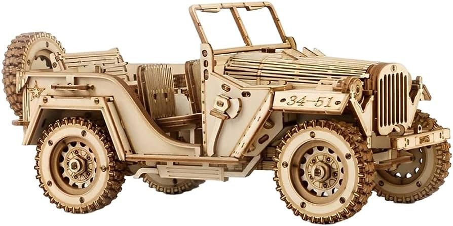 Rokr Army Field Car 3D Wooden Model Kit MC701 - Access Models