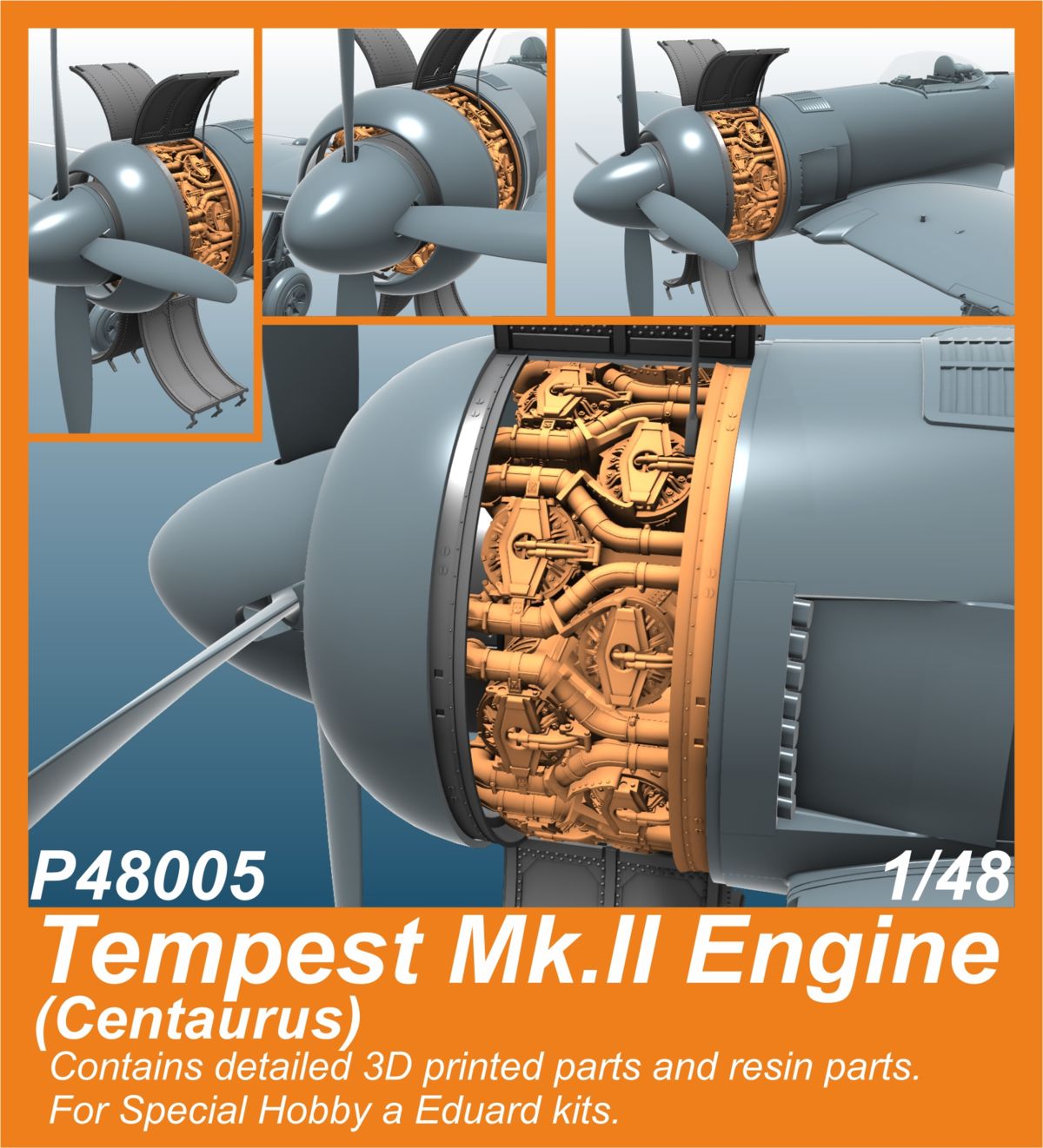 Hawker Tempest Mk.II Engine (Centaurus) with (3D-Printed) parts (designed to be used with Special Hobby and Eduard kits)