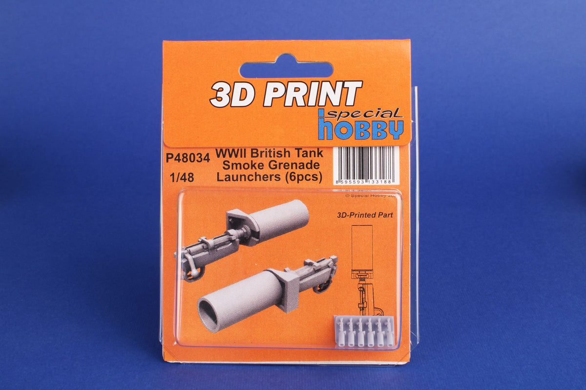 WWII British Tank Smoke Granade Launchers 1/48 (4 pcs) British Smoke Grenade Launchers of rather characteristic shape are now replicated using a 3D printer. These launchers were used on British tanks as well as on many other vehicles.