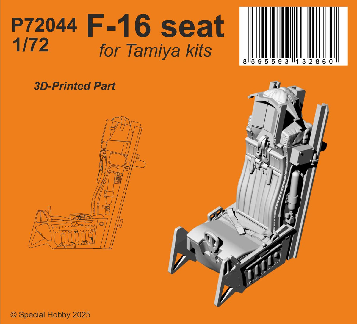 Lockheed-Martin F-16C Fighting Falcon Seat 1/72 / for Tamiya kits 3D-printed hot seat designed for Tamiya's F-16 kits. (designed to be used with Tamiya kits)