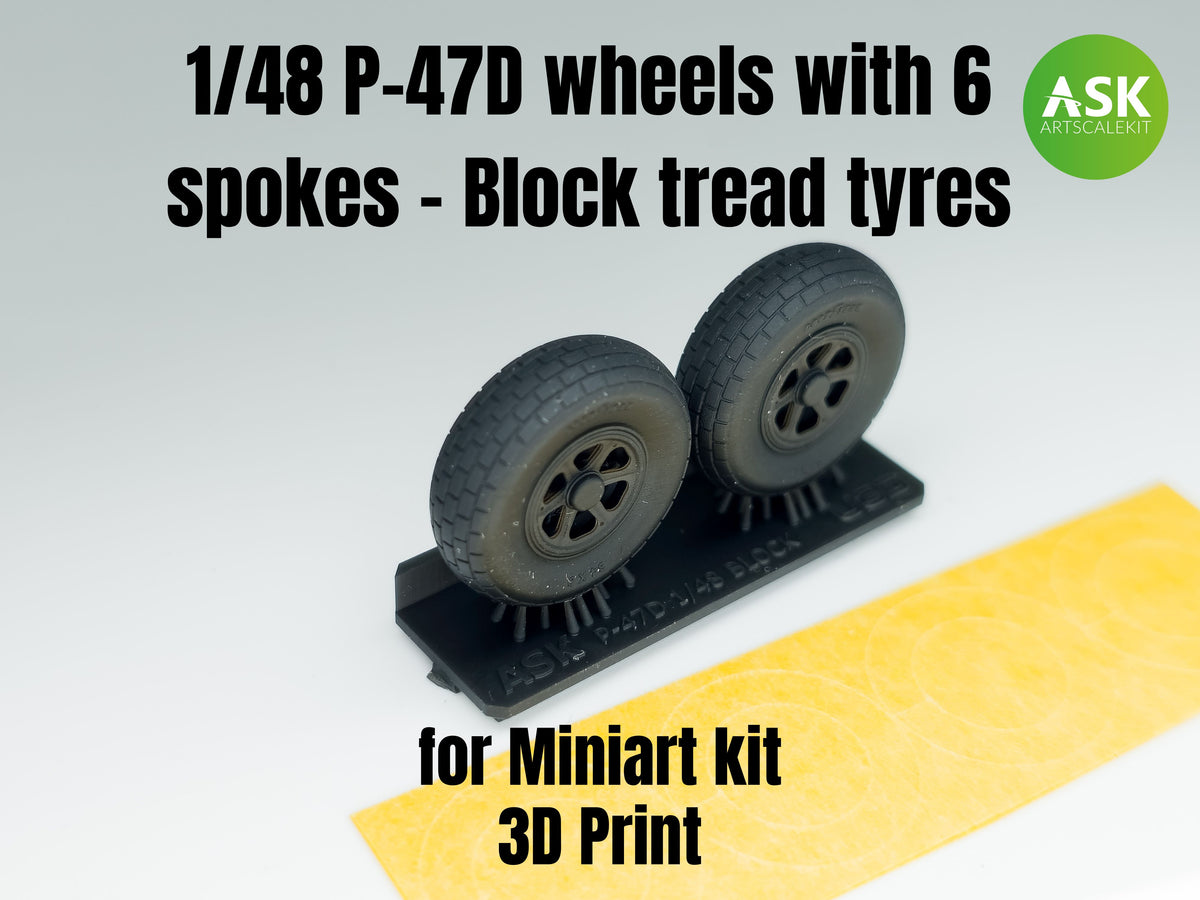 Republic P-47D-25RE Thunderbolt (designed to be used with MiniArt kits) wheels with 6 spokes - Block tread tyres and masks