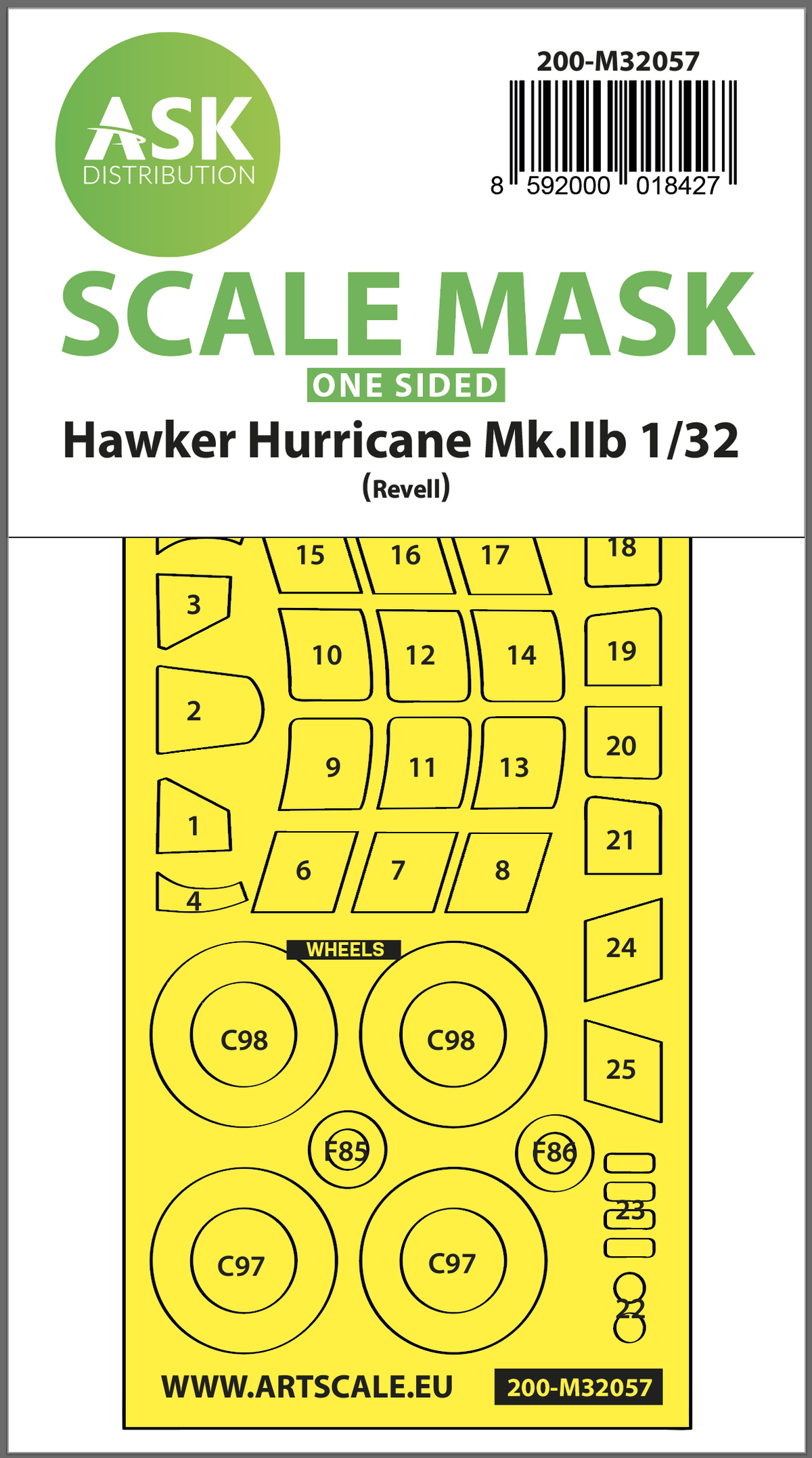 Hawker Hurricane Mk.IIB wheels and canopy frame paint masks (outside only) (designed to be used with Revell kits)