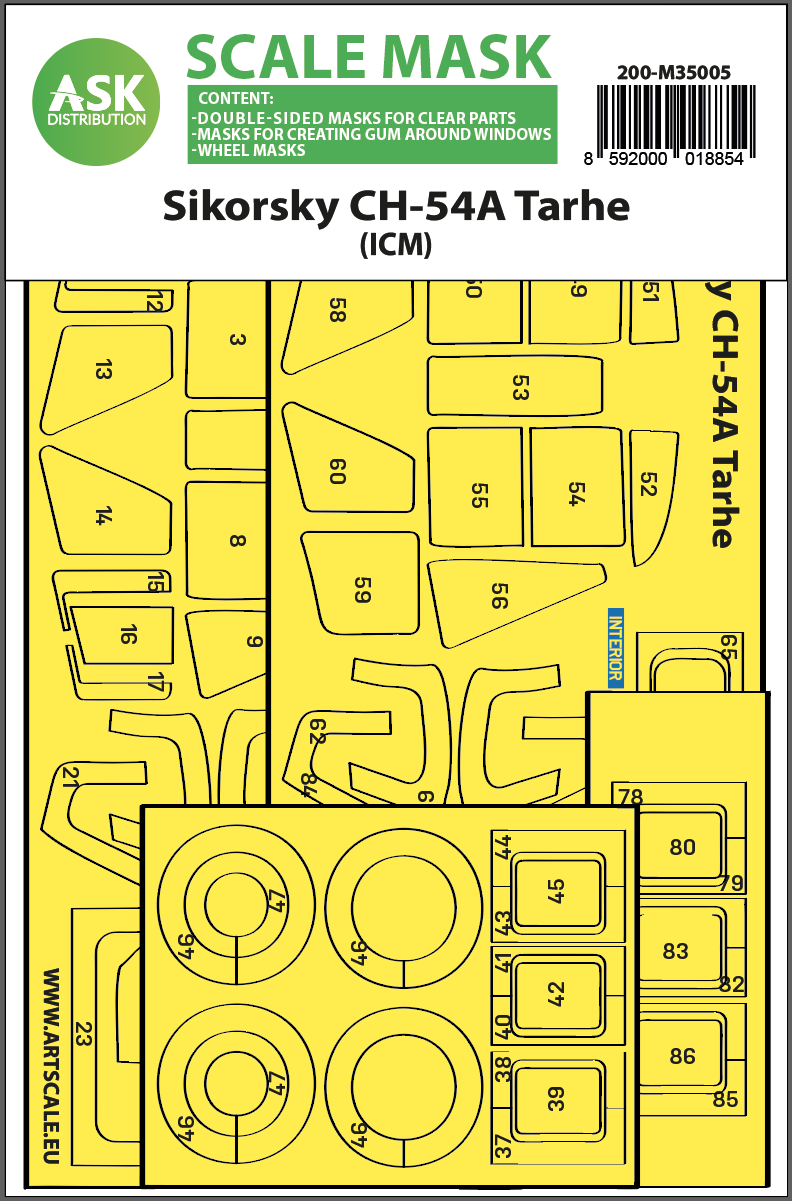 Sikorsky CH-54A "Tarhe" wheels and canopy frame paint mask