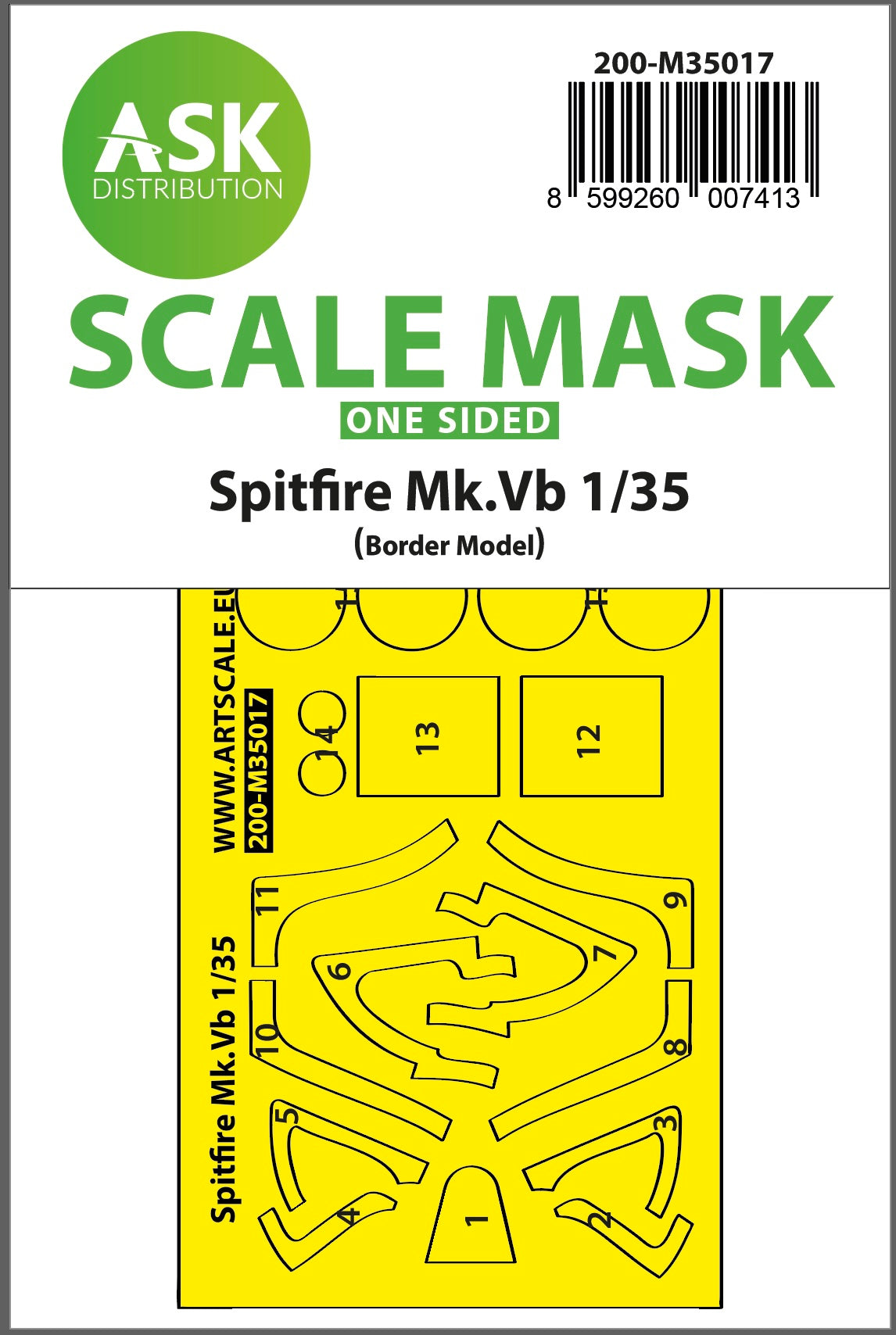 Supermarine Spitfire Mk.Vb wheels and canopy frame paint mask (outside only) (designed to be used with Border Model kits)