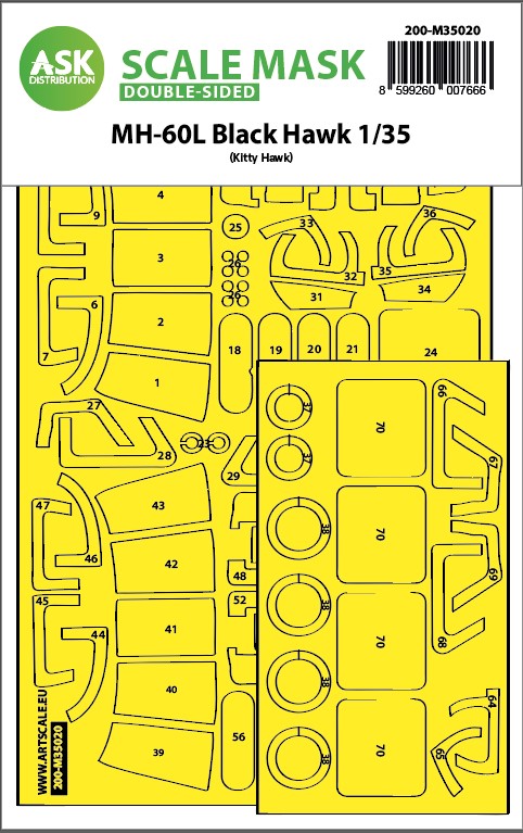 Sikorsky MH-60L Black Hawk wheels and canopy frame paint mask (inside and outside) (designed to be used with Kitty Hawk Models Models and Zimi Model kits)