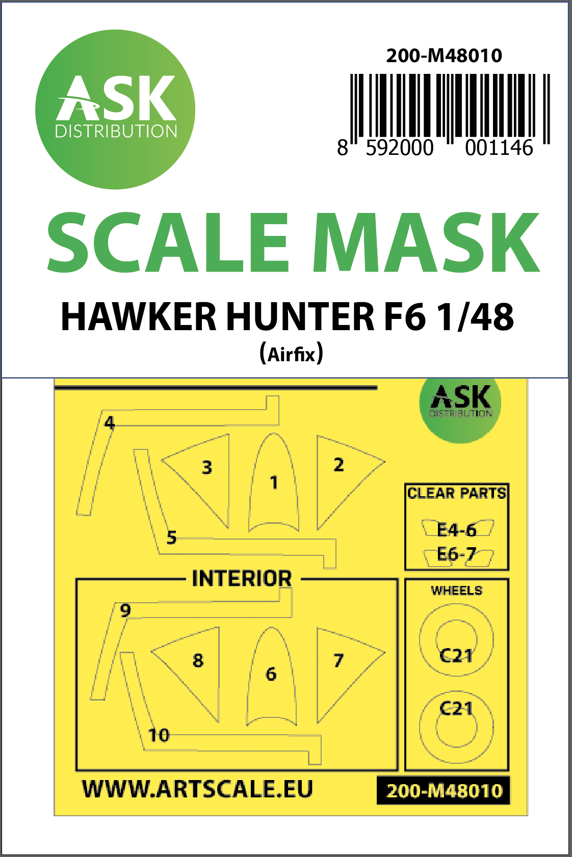 Hawker Hunter F.6 Kabuki wheels and canopy frame paint masks (inside & outside) (designed to be used with Airfix kits)