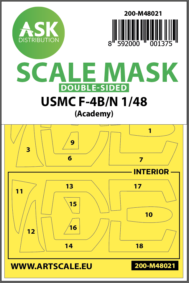 USMC McDonnell F-4B/N Phantom Kabuki canopy frame paint masks (inside & outside) (designed to be used with Academy kits)