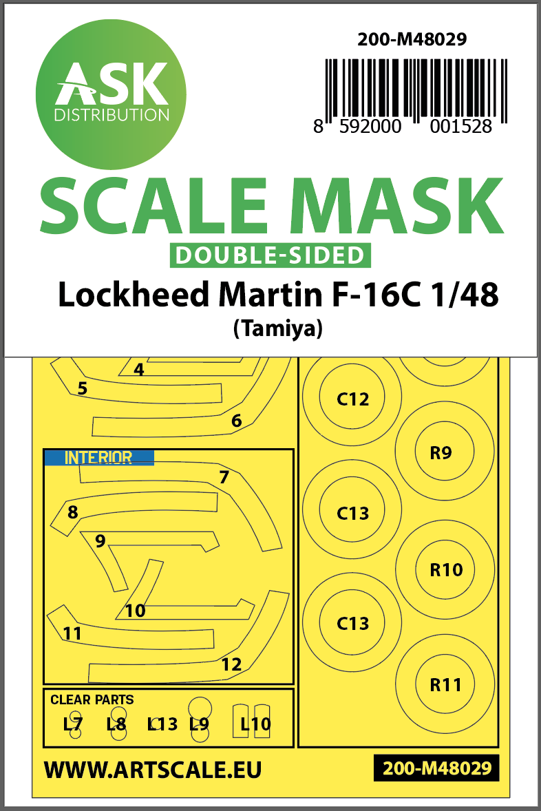 Lockheed-Martin F-16C Fighting Falcon wheels and canopy frame paint masks (inside and outside) (designed to be used with Tamiya kits)