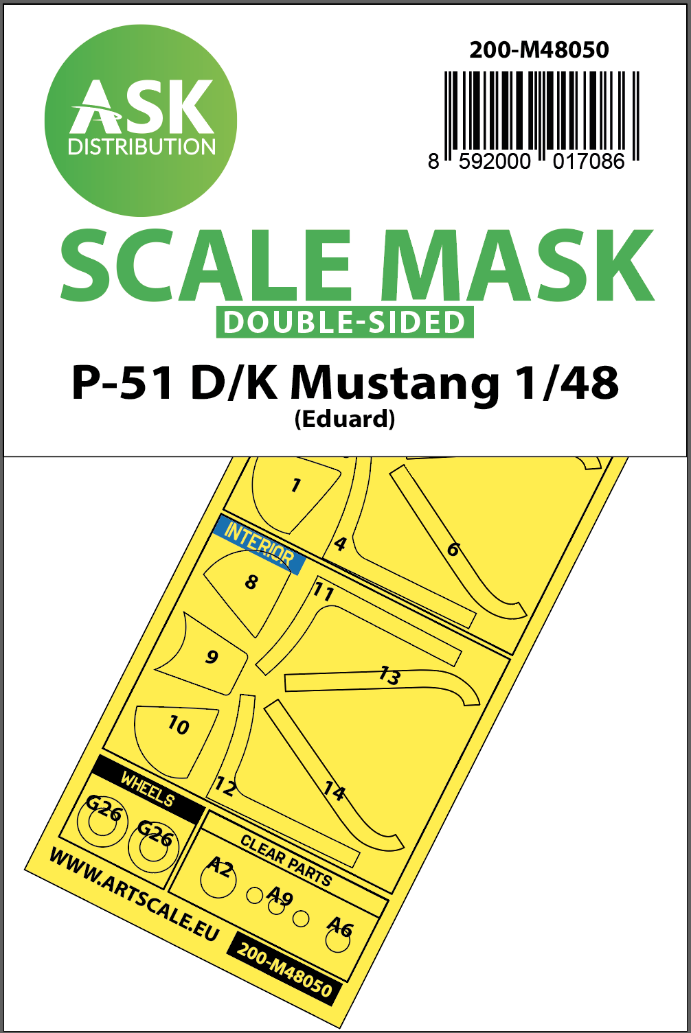 North-American P-51D/K Mustang wheels and canopy frame paint masks (inside and outside) (designed to be used with Eduard kits)[P-51K]