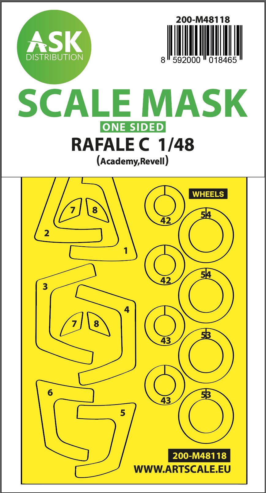 Dassault Rafale C wheels and canopy frame paint mask (outside only) (designed to be used with Academy and Revell kits)
