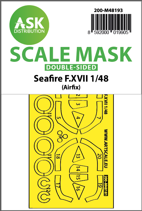 Supermarine Seafire F.XVII wheels and canopy frame paint mask (inside and outside) (designed to be used with Airfix kits)