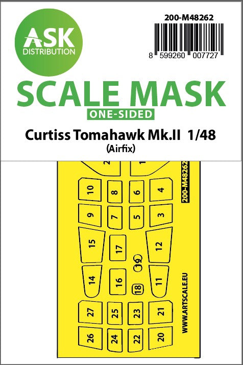 Curtiss Tomahawk Mk.II canopy frame paint mask (outside only) (designed to be used with Airfix kits)