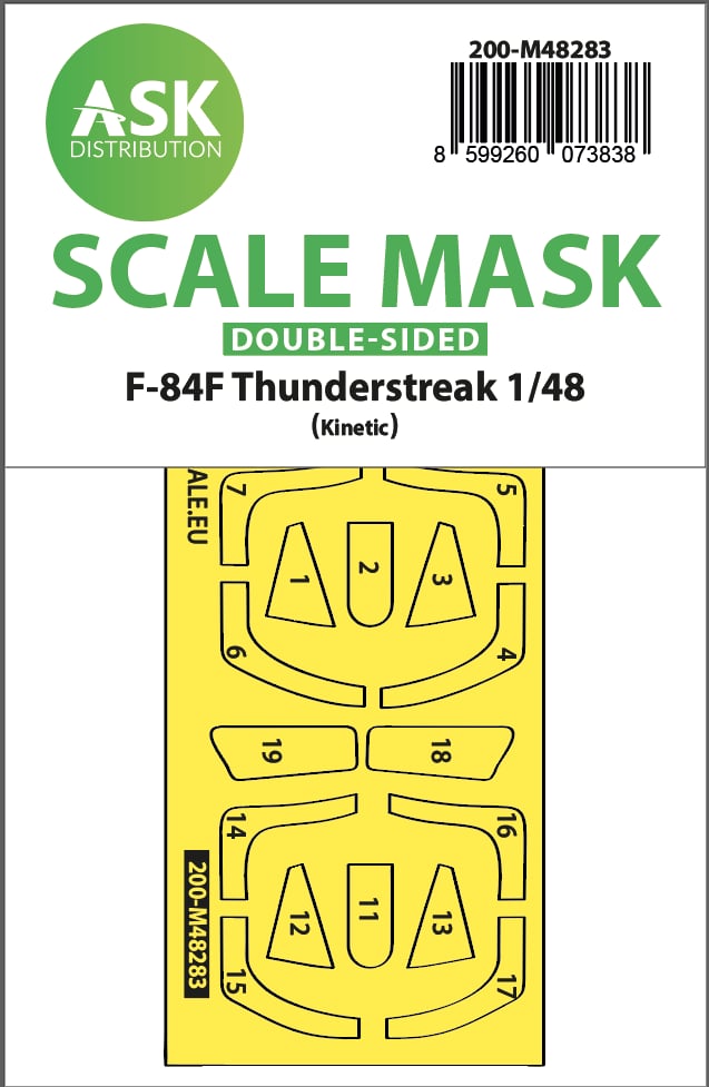 Republic F-84F Thunderstreak wheels and canopy frame paint mask (inside and outside)(designed to be used with Kinetic Model kits)