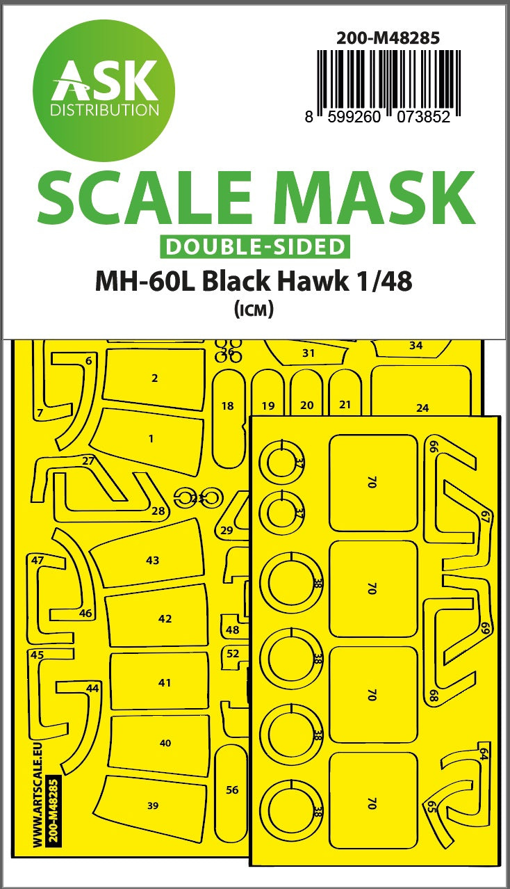 Sikorsky MH-60L Black Hawk wheels and canopy frame paint mask (inside and outside) (designed to be used with ICM UA UK kits).
