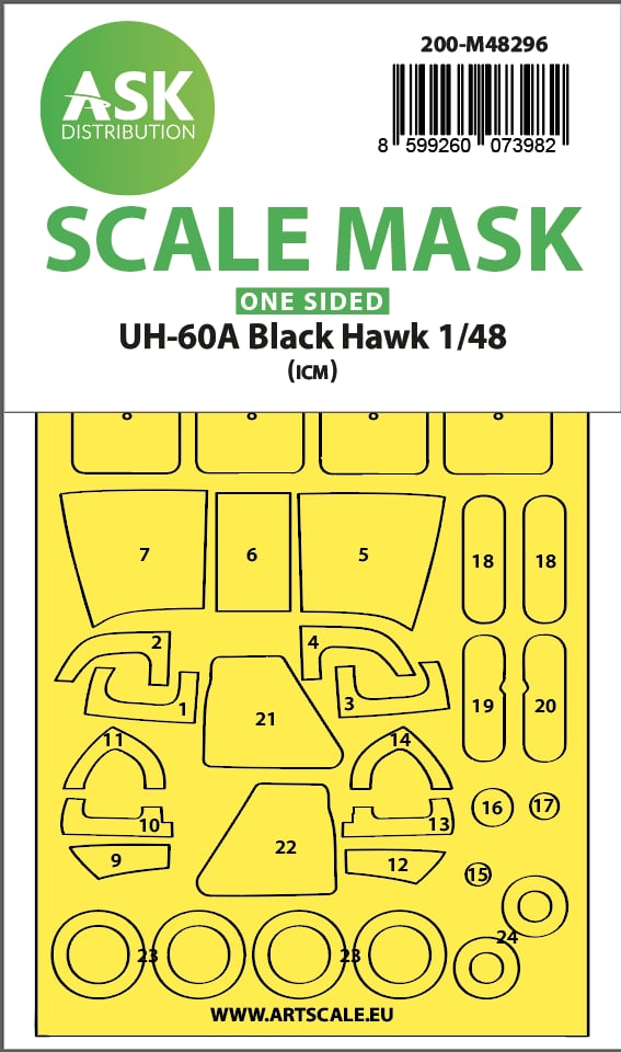 Sikorsky UH-60A Black Hawk canopy frame paint mask (outside only) (designed to be used with ICM UA UK kits)