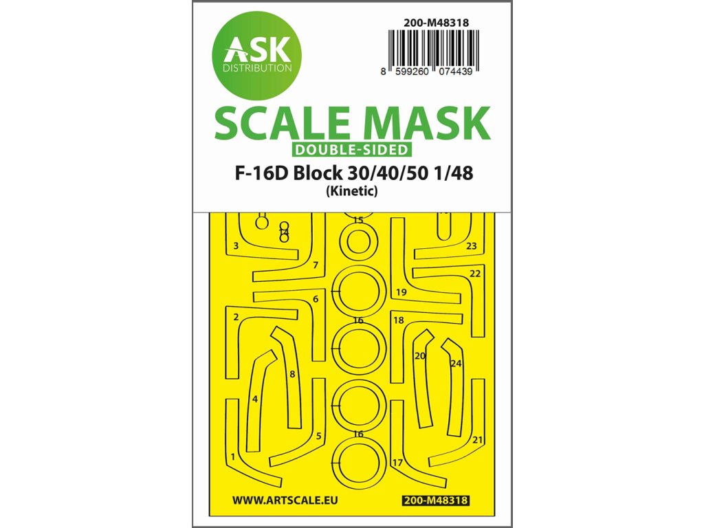 Lockheed-Martin F-16D Block 30/40/50 wheels and canopy frame paint mask (inside and outside) (designed to be used with Kinetic Model kits)