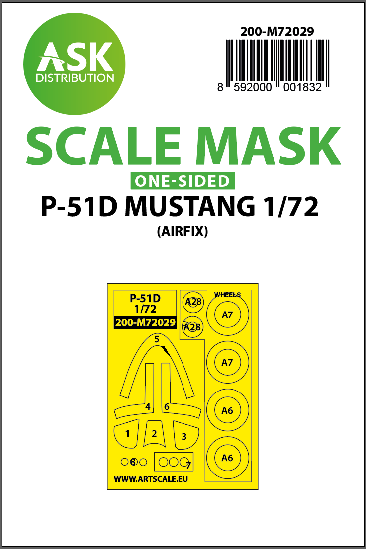 North-American P-51D Mustang wheels and canopy frame paint mask (outside only) (designed to be used with Airfix kits)