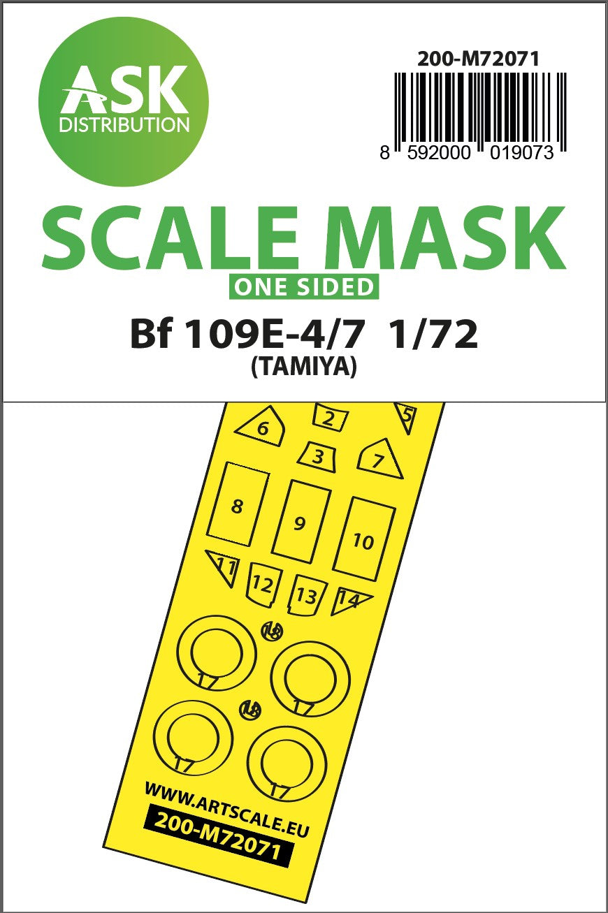 Messerschmitt Bf-109E-4/7 wheels and canopy frame paint masks (outside only) (designed to be used with Tamiya kits)