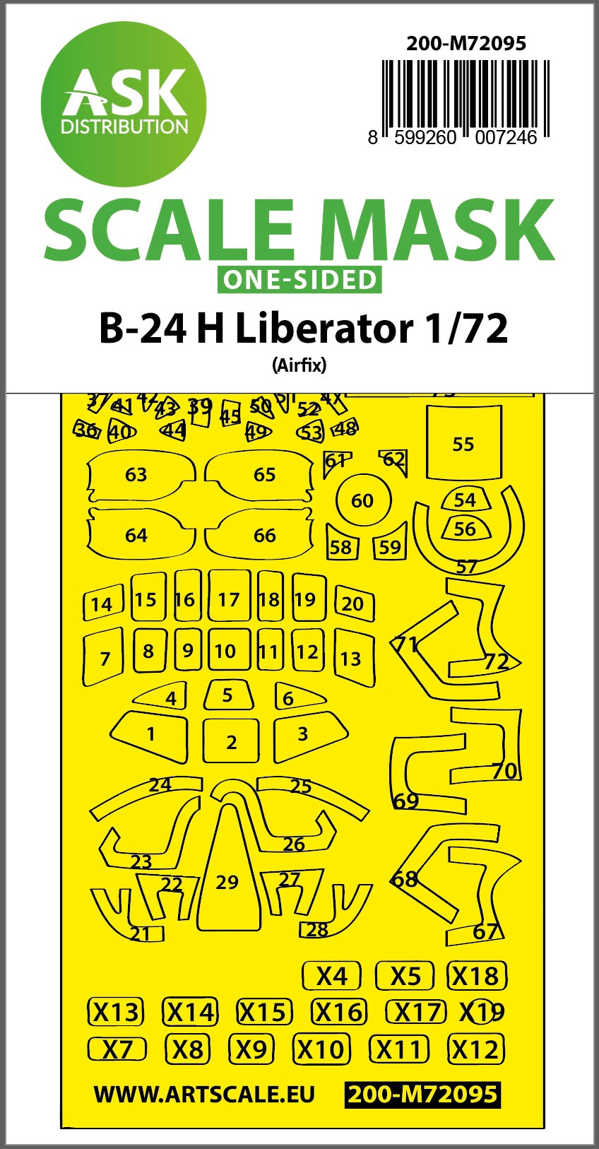 Consolidated B-24H Liberator canopy frame paint masks (outside only) (designed to be used with Airfix kits)