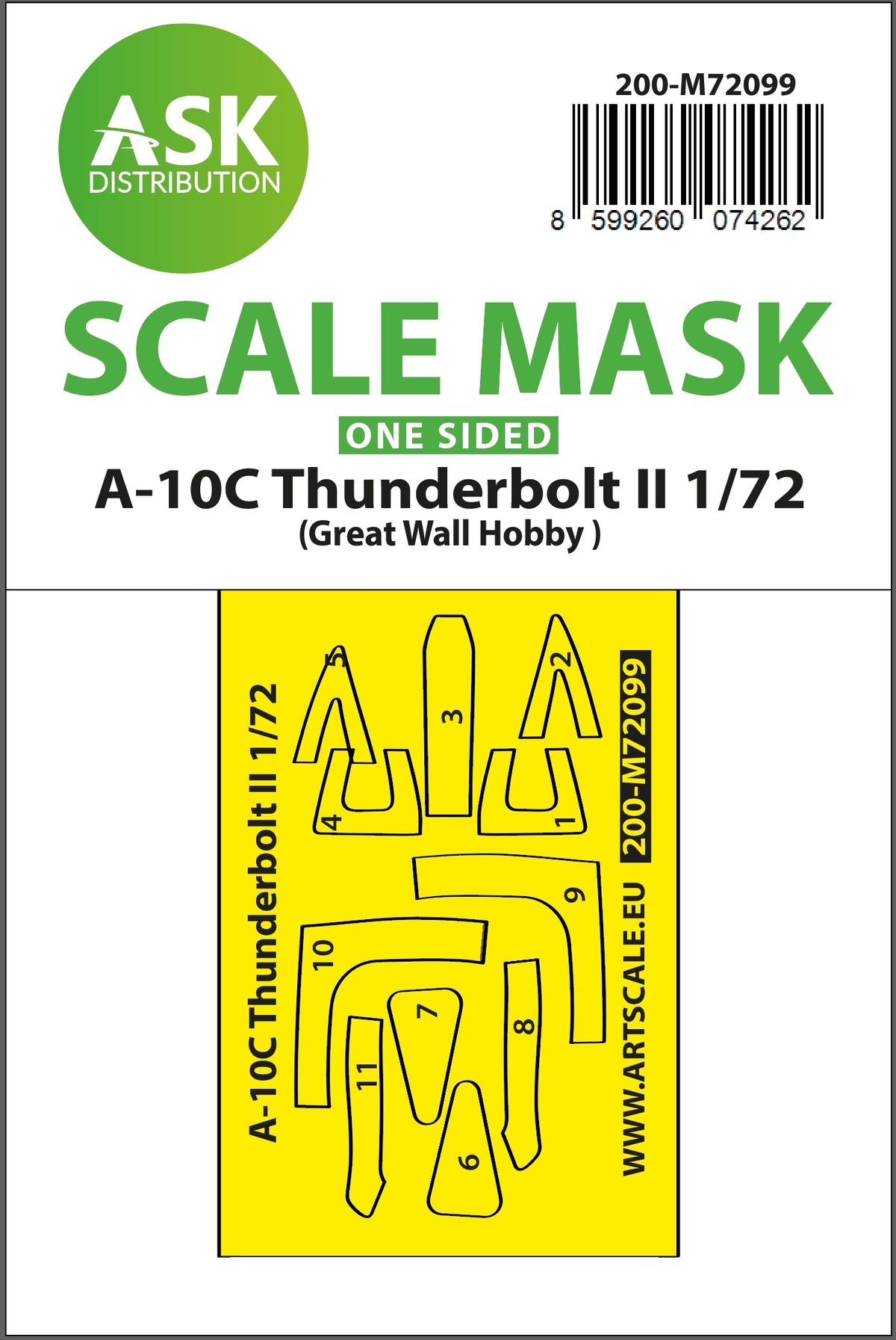 Fairchild A-10C Thunderbolt II single-sided self-adhesive fit mask (designed to be used with Great Wall Hobby kits) Cabin - masks for outside of clear parts,