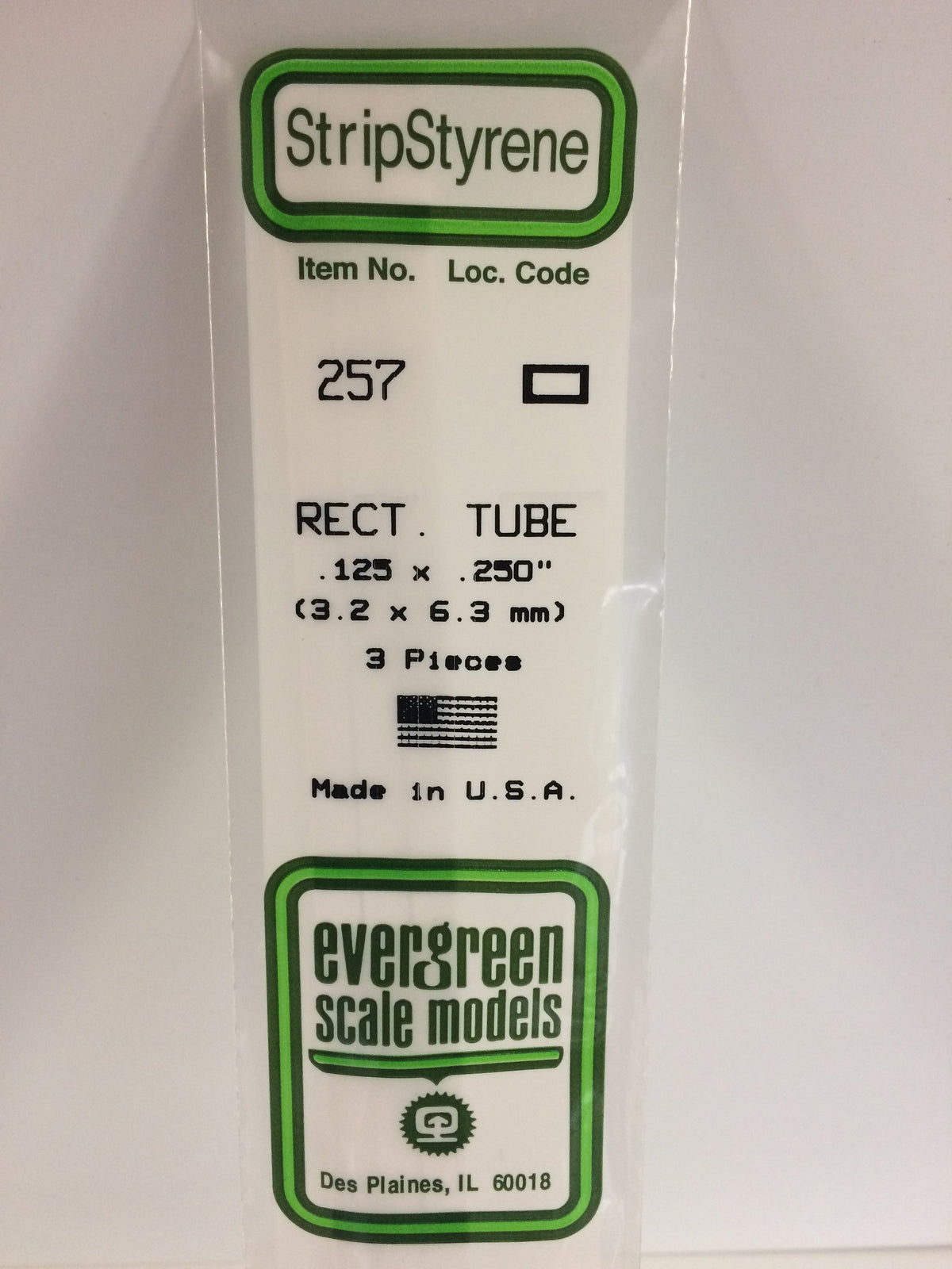 Evergreen Polystyrene Rectangle Tube 3.2 X 6.3 Mm 257