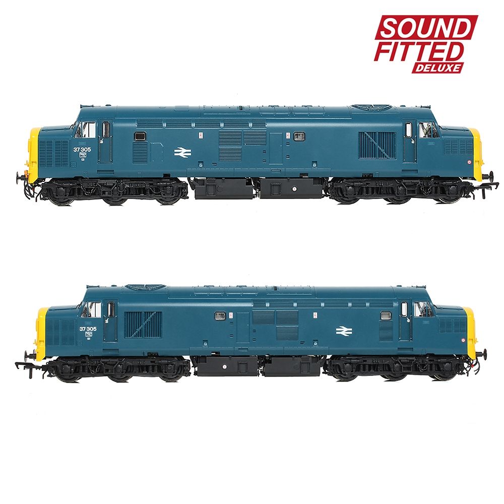 Two model trains with a 'Sound Fitted Deluxe' label on a white background