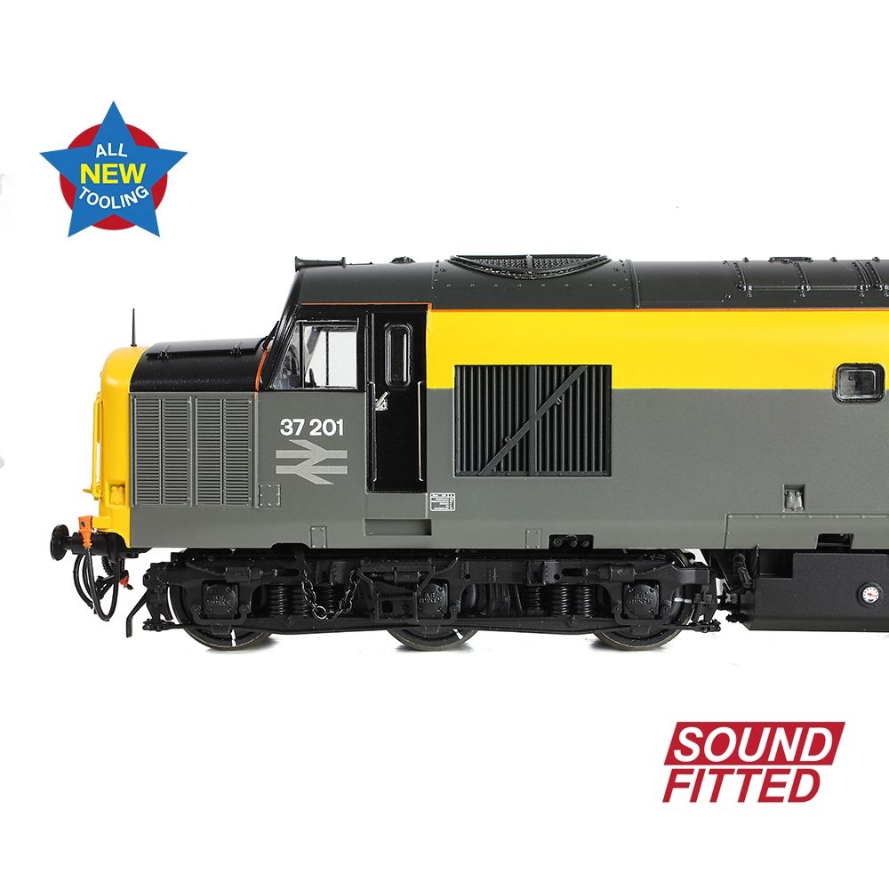 Model train with 'Sound Fitted' label on a white background