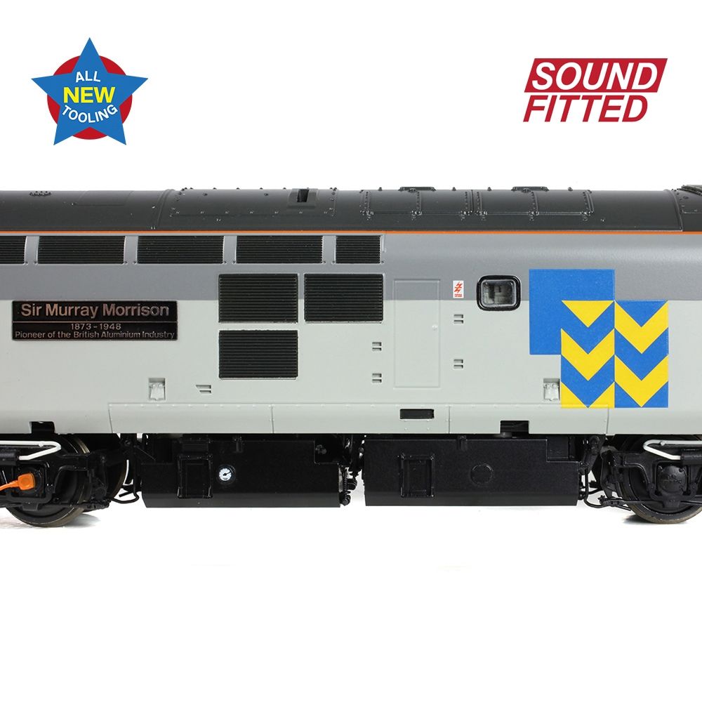 Model train with 'Sound Fitted' label and logo on a white background