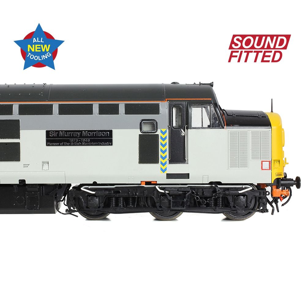 Model train with 'Sound Fitted' and 'All New Tooling' text on a white background