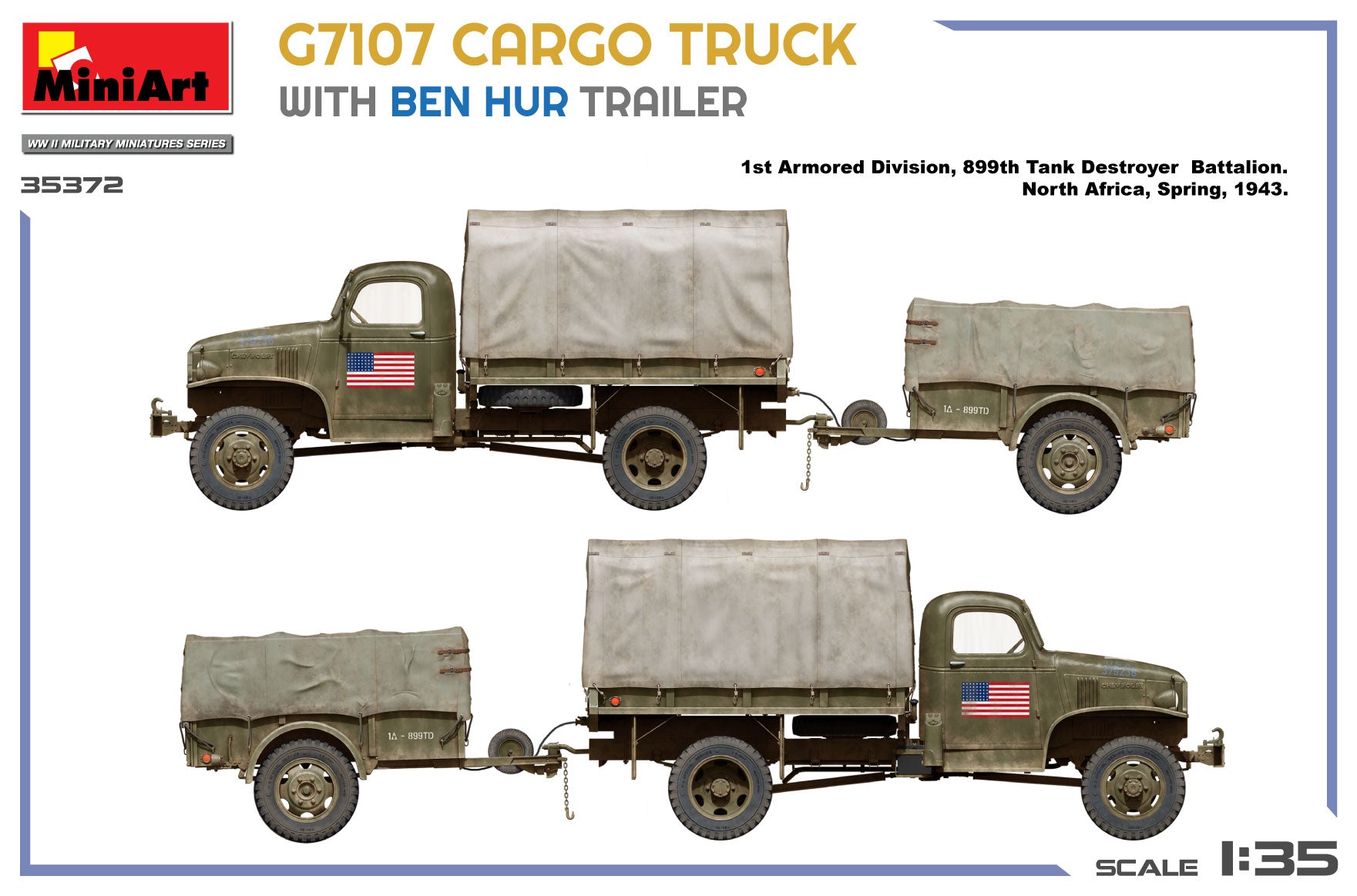 Model truck kit with Ben Hur trailer on MiniArt packaging